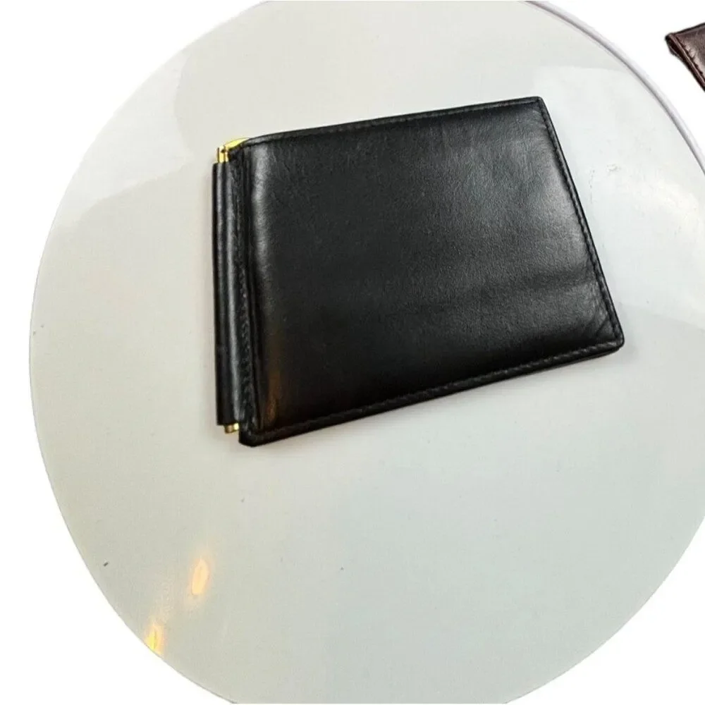 Men's Black Leather Bifold Wallet With Money Clip